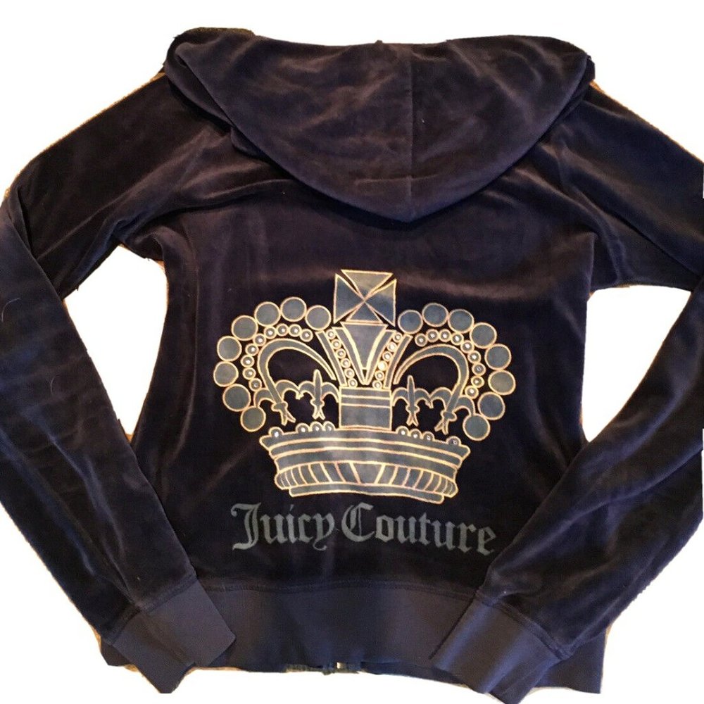 Y2K Juicy Couture Velour Full Zip-up Jacket Womans M Embellished Design on Back